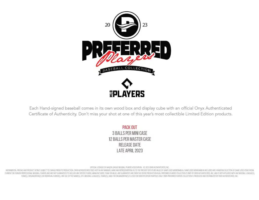 2023 Onyx Preferred Players Collection Autographed Baseball Edition Box