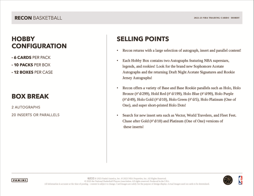 2022-23 Panini Recon Basketball Hobby 12 Box Case