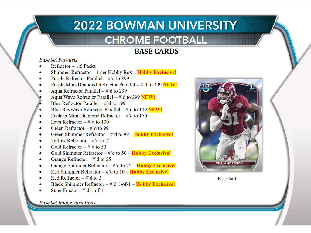 2022 Bowman Chrome University Football Hobby Box