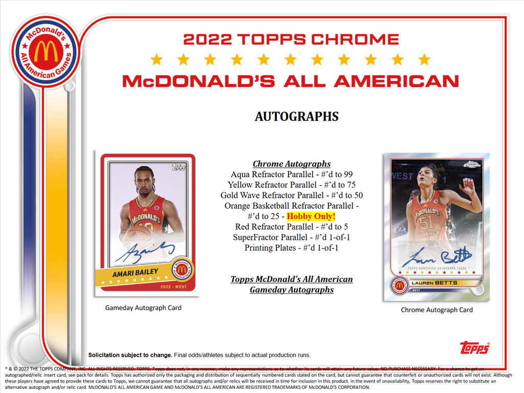 2022 Topps Chrome McDonald's All American Basketball Hobby Box