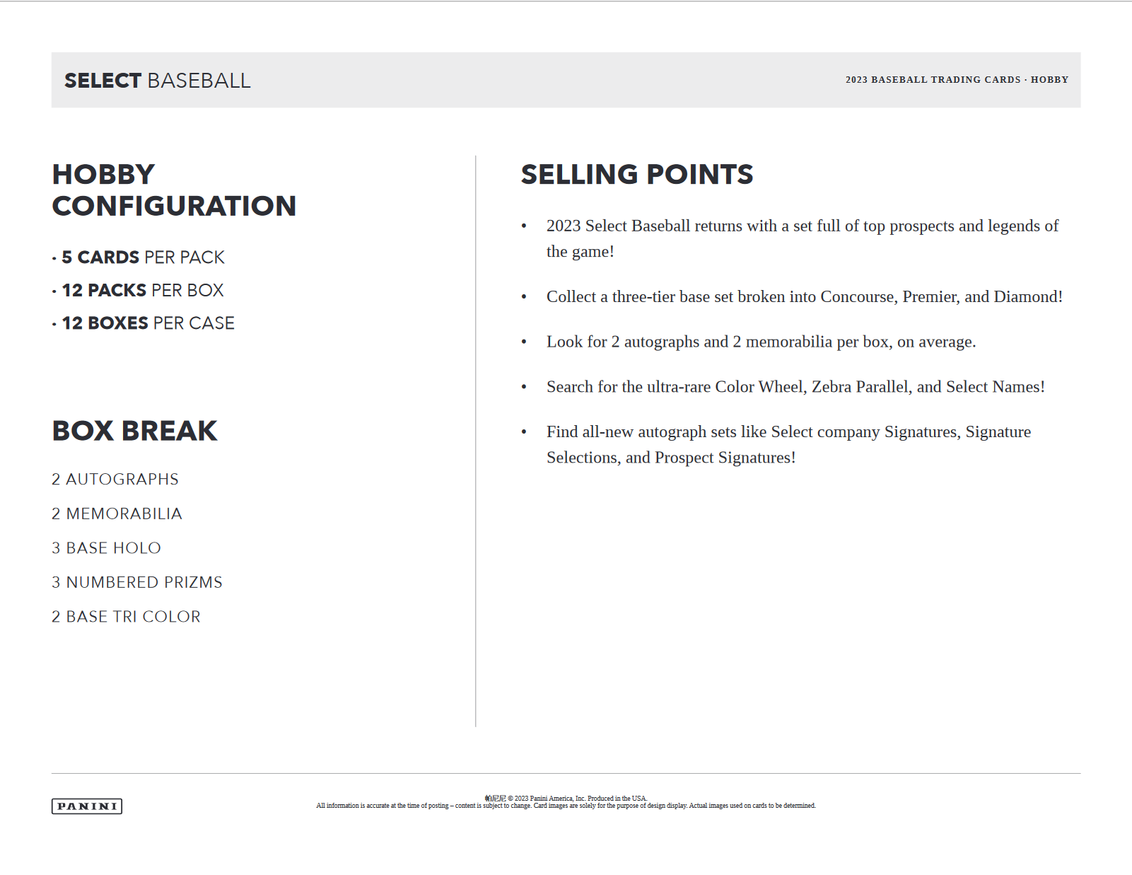 2023 Panini Select Baseball Hobby 12 Box Case