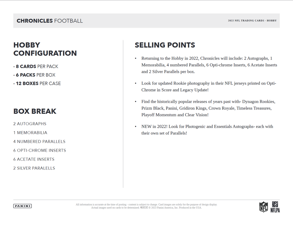 2022 Panini Chronicles Football Hobby 12 Box Case
