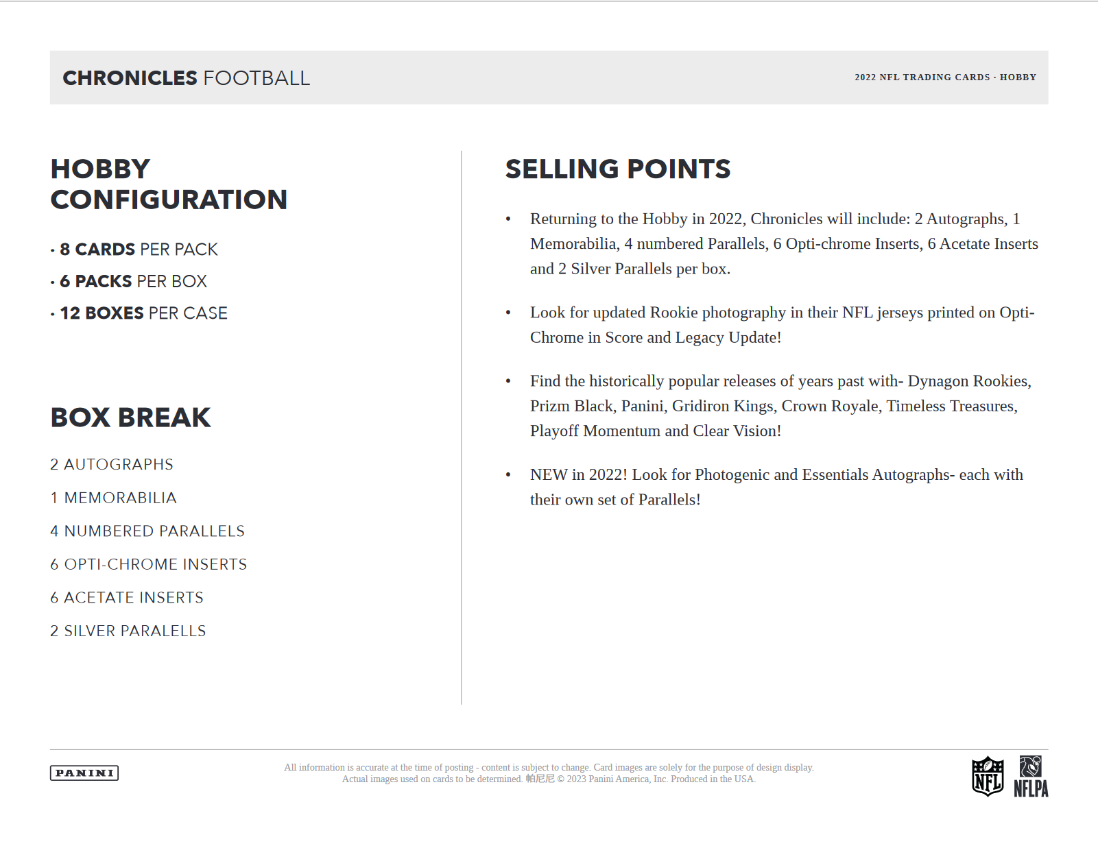 2022 Panini Chronicles Football Hobby 12 Box Case