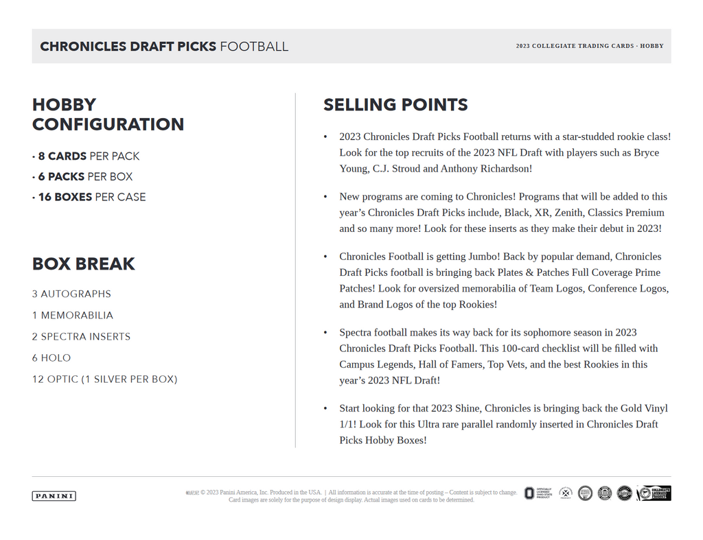 2023 Panini Chronicles Draft Picks Football Hobby Box