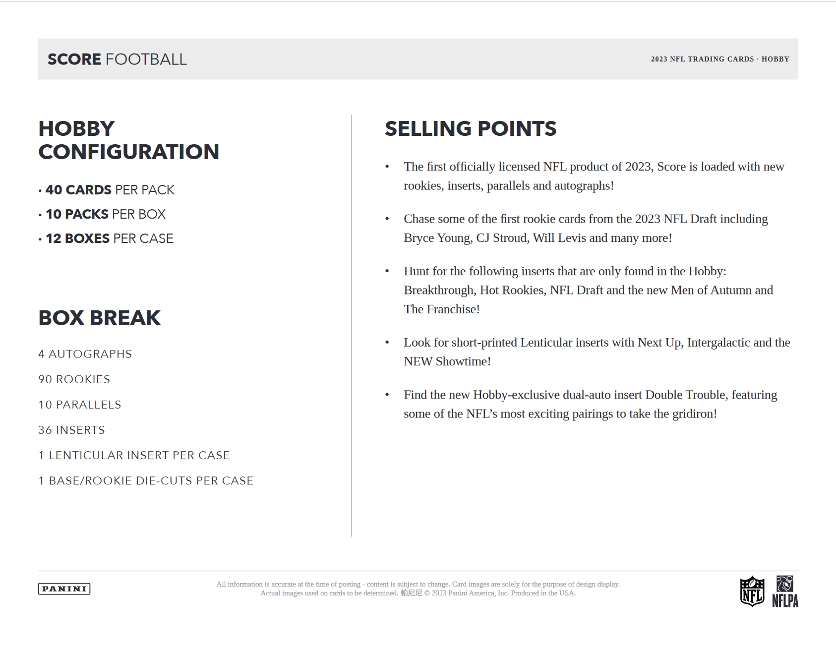 2023 Panini Score Football Hobby Box