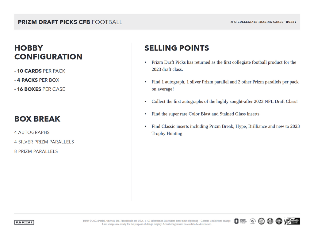 2023 Panini Prizm Collegiate Draft Picks Football Hobby Box