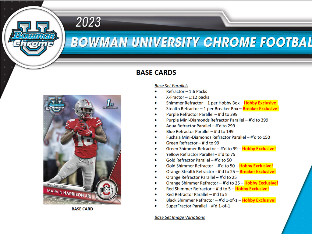 2023 Bowman Chrome University Football Hobby Box