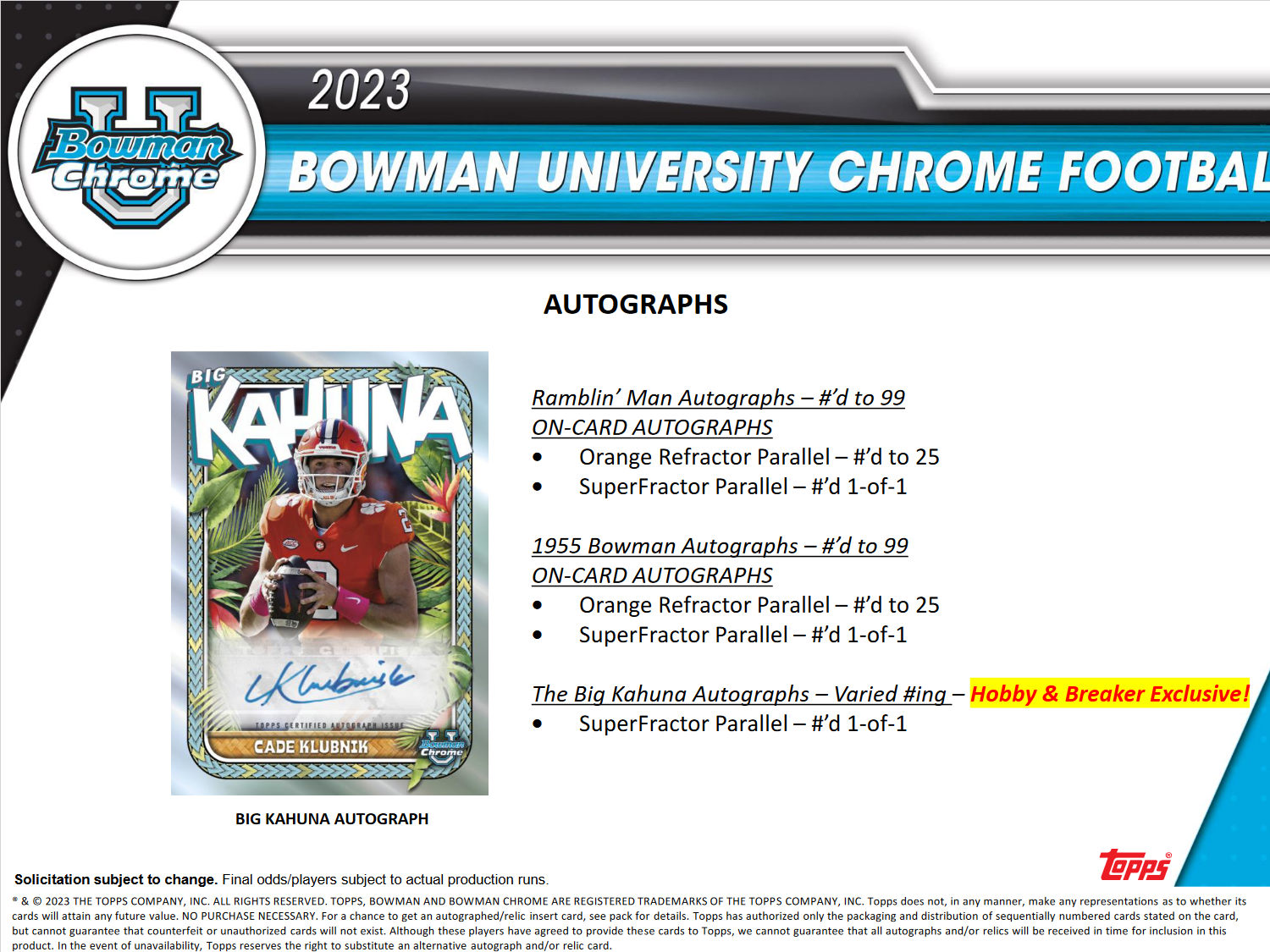 2023 Bowman Chrome University Football Hobby Box
