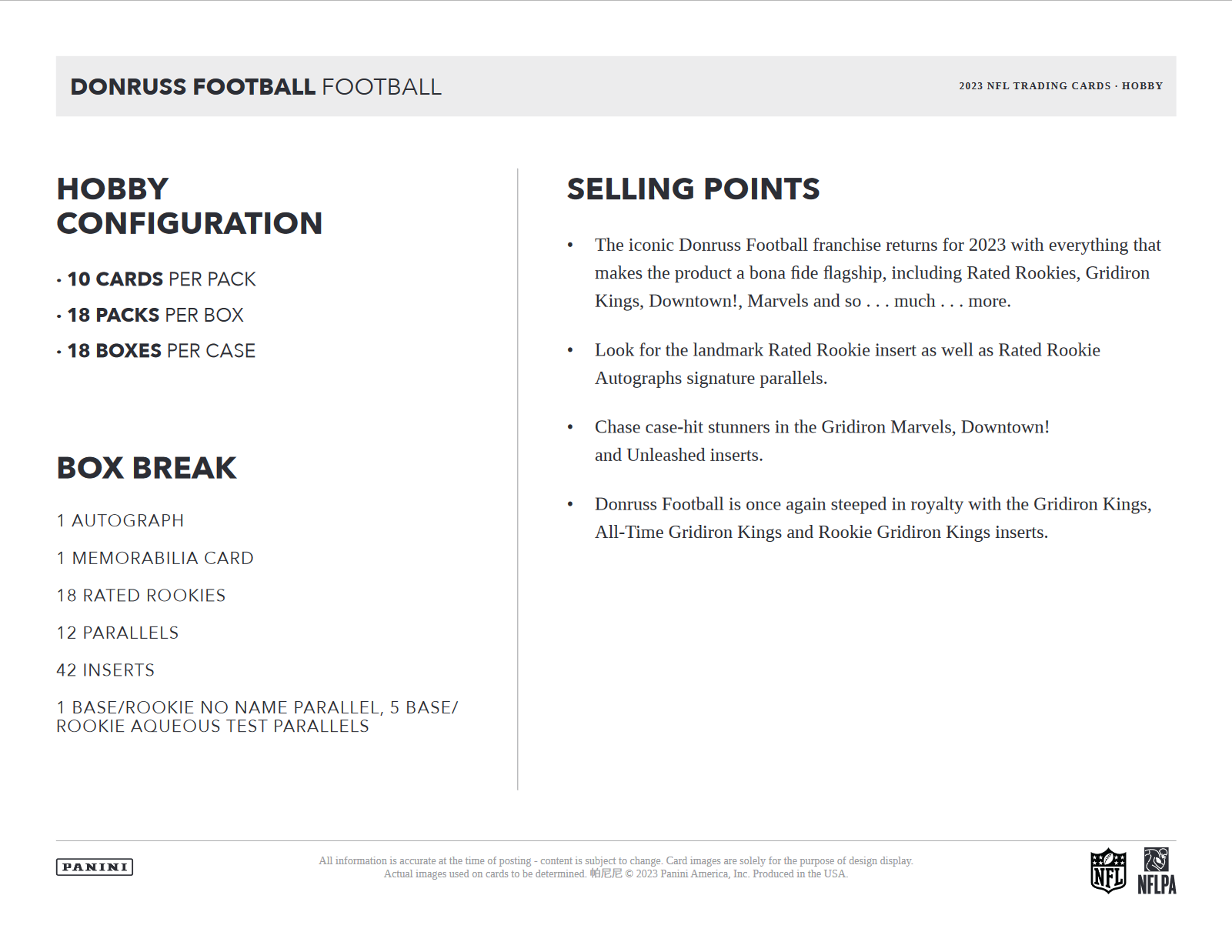 2023 Panini Donruss Football Hobby 18 Box Case