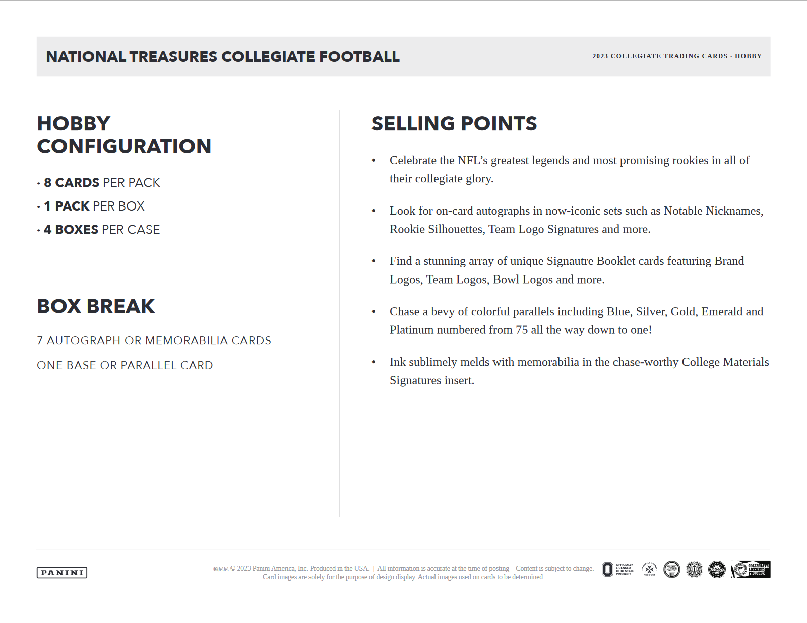 2023 Panini National Treasures Collegiate Football Hobby Box