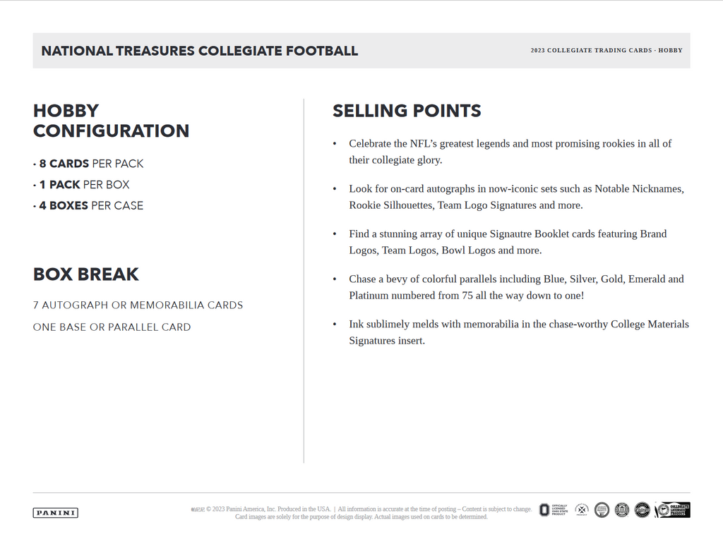 2023 Panini National Treasures Collegiate Football Hobby 4 Box Case