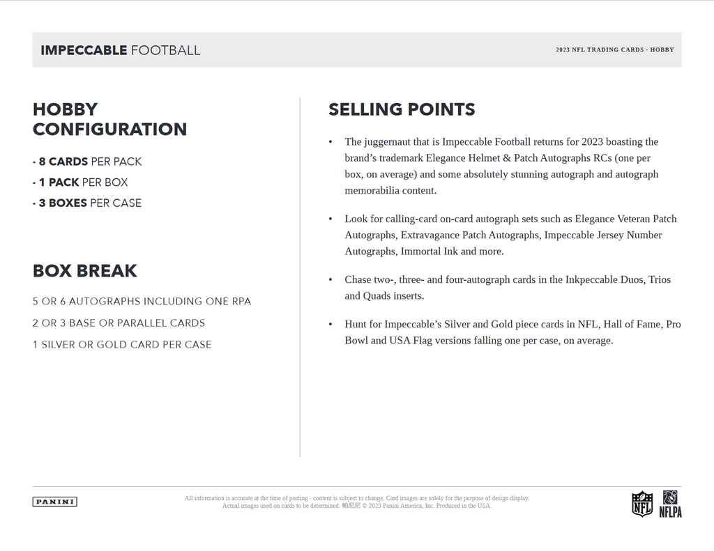2023 Panini Impeccable Football Hobby 3 Box Case