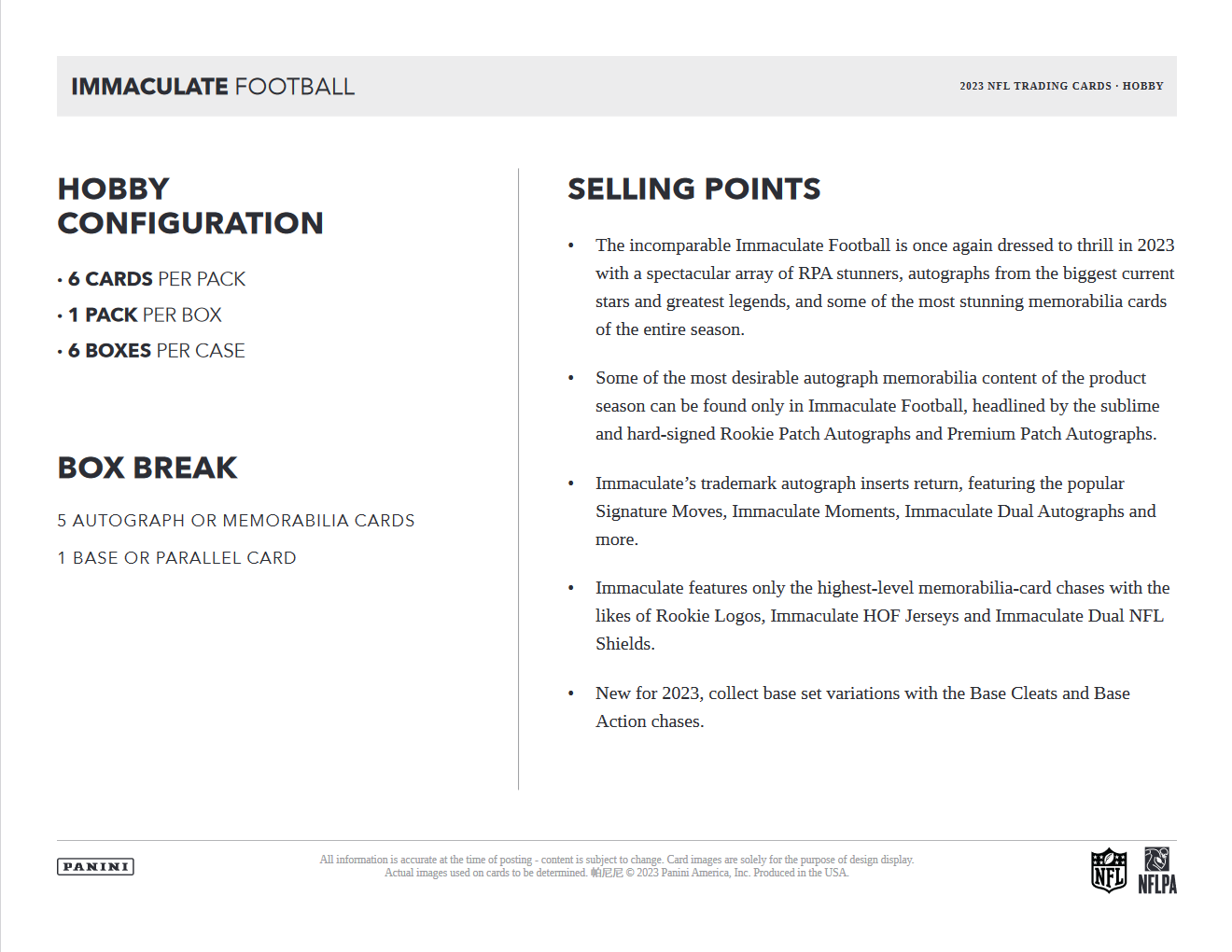2023 Panini Immaculate Football Hobby 6 Box Case