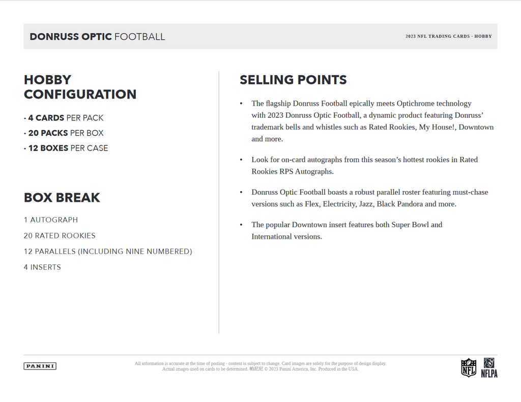 2023 Panini Donruss Optic Football Hobby 12 Box Case
