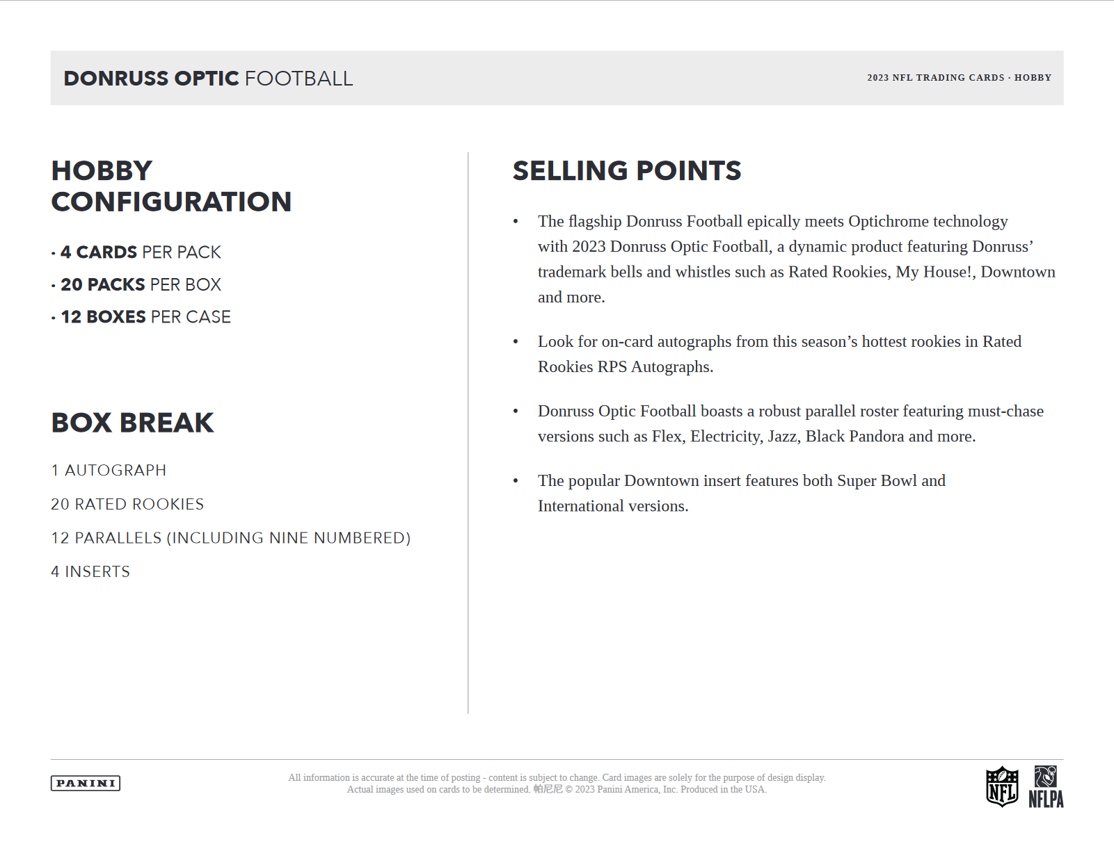 2023 Panini Donruss Optic Football Hobby 12 Box Case