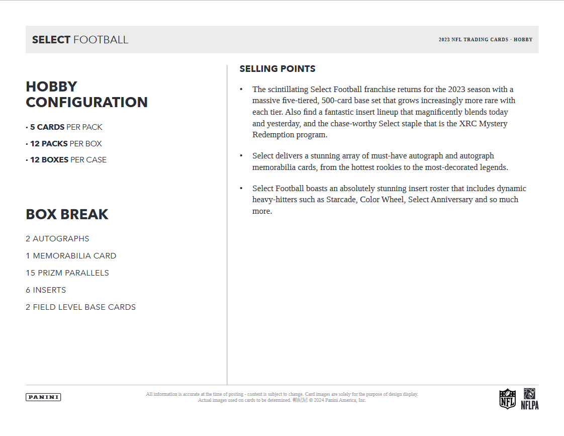 2023 Panini Select Football Hobby 12 Box Case