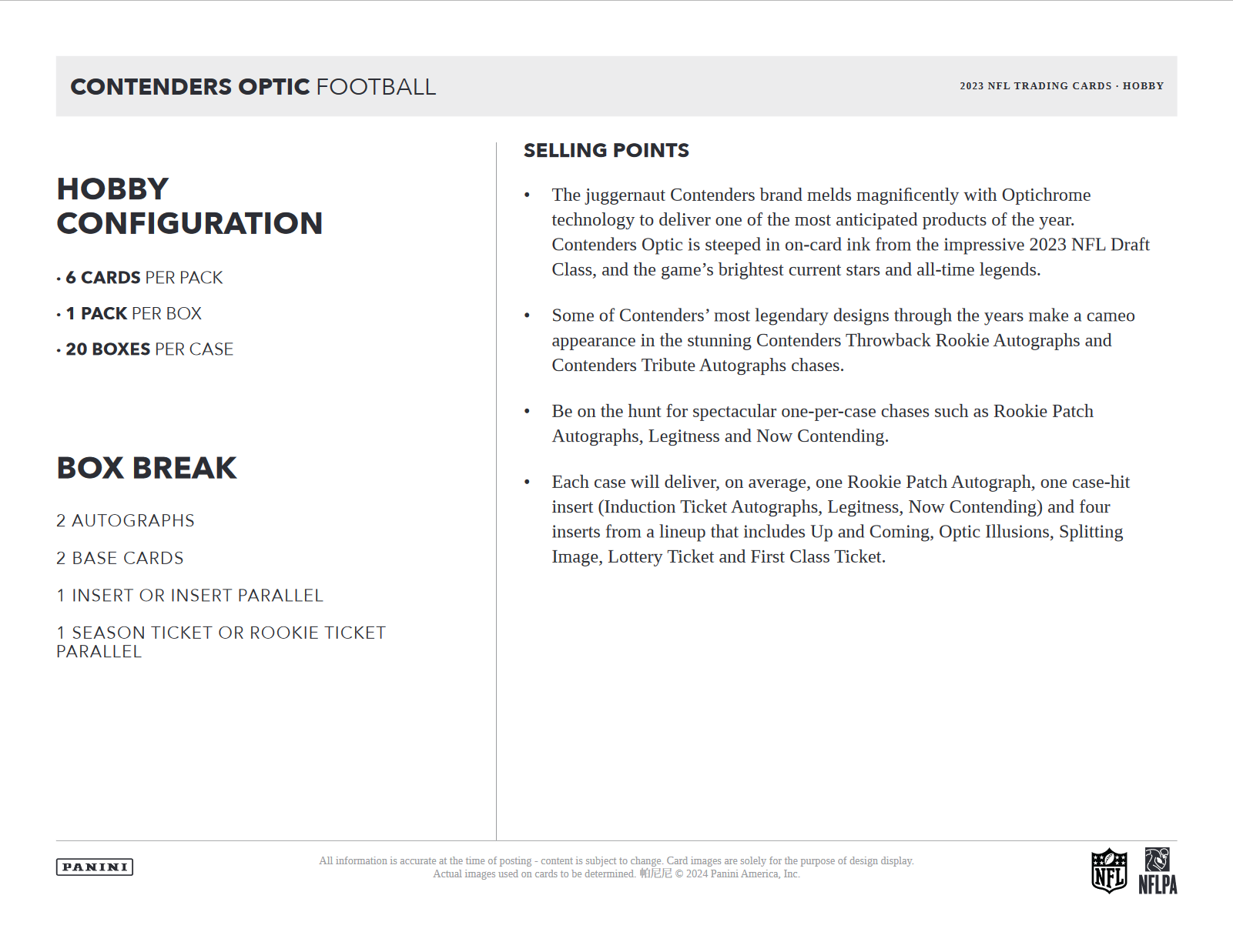 2023 Panini Contenders Optic Football Hobby 20 Box Case